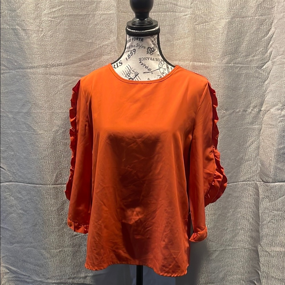 Orange Ruffle Sleeve Blouse